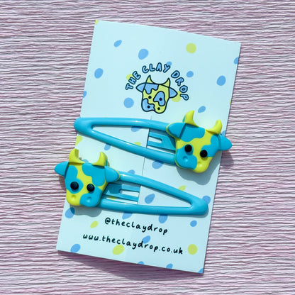 Yellow & Blue Mini Cow Hair Clips