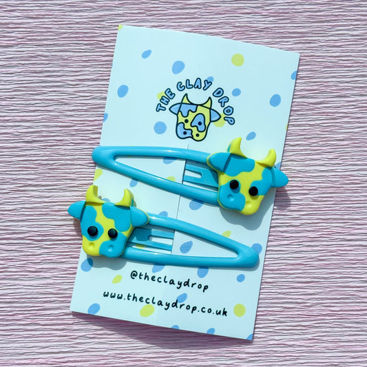 Yellow & Blue Mini Cow Hair Clips