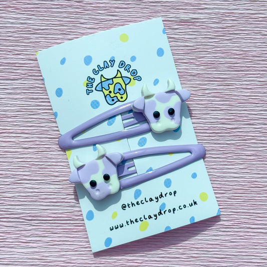 Lilac & White Mini Cow Hair Clips