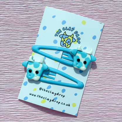 Blue & White Mini Cow Hair Clips