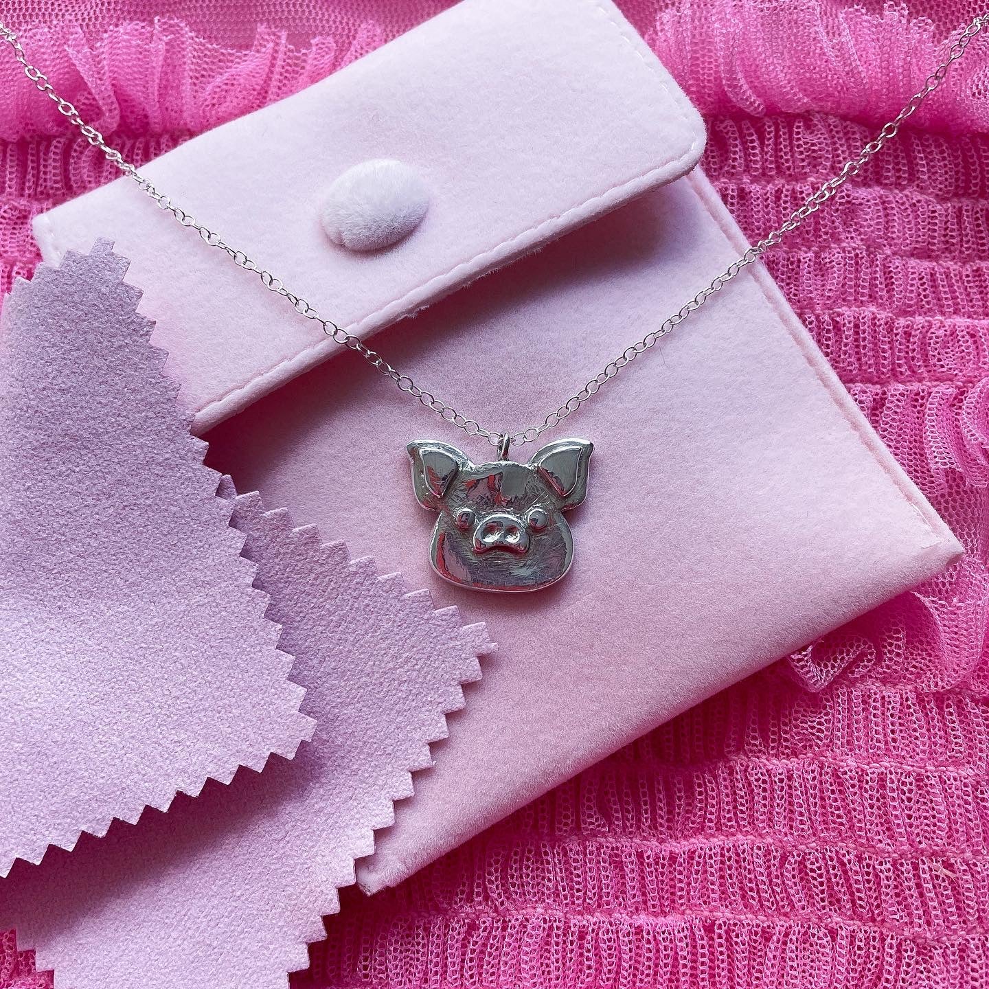 Fine Silver Pig Necklace (Medium)
