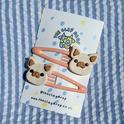 Coral & Cream Pig Hair Clips