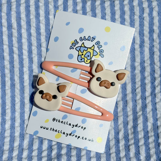 Coral & Cream Pig Hair Clips