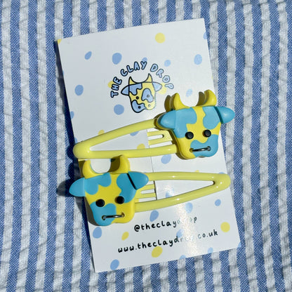 Yellow & Blue Cow Hair Clips