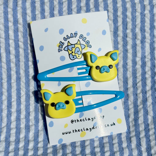 Yellow & Blue Pig Hair Clips