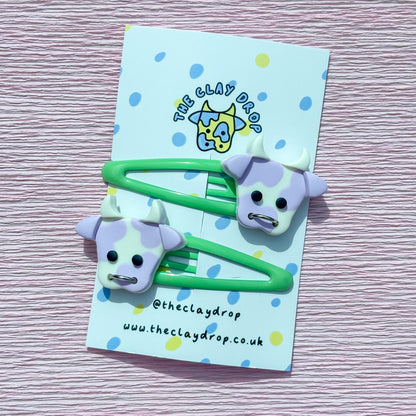 Lilac & Green Cow Hair Clips