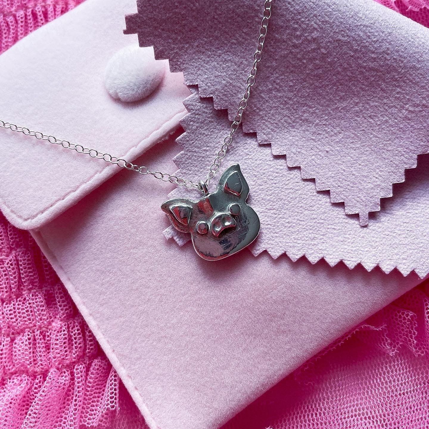 Fine Silver Pig Necklace (Small)