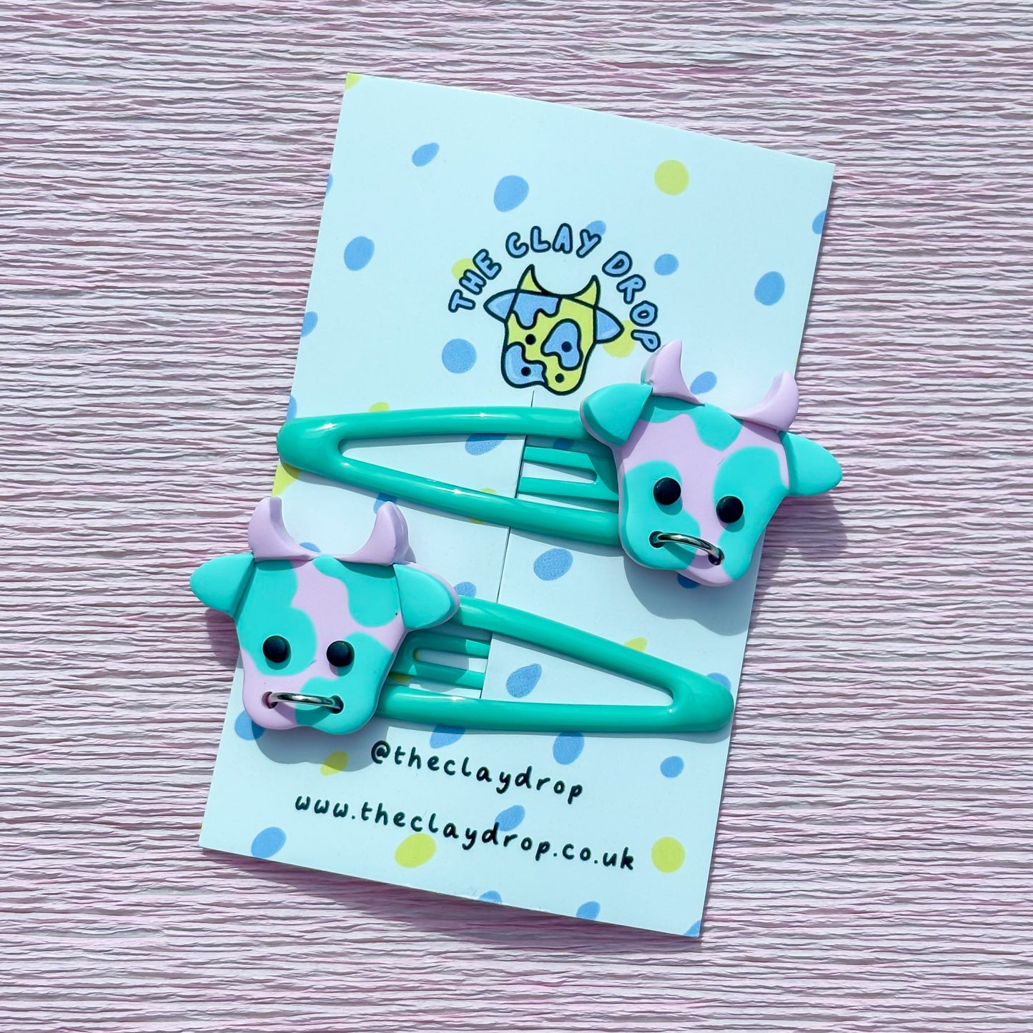 Pink & Mint Cow Hair Clips