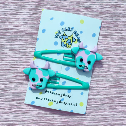 Pink & Mint Cow Hair Clips