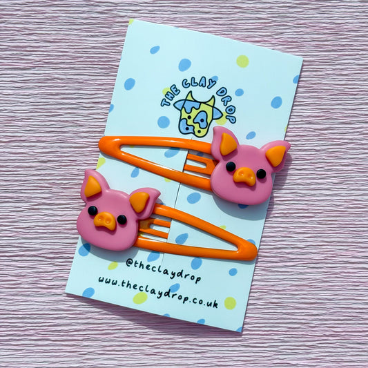 Pink & Orange Pig Hair Clips