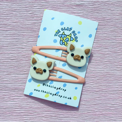 Coral & Cream Pig Hair Clips