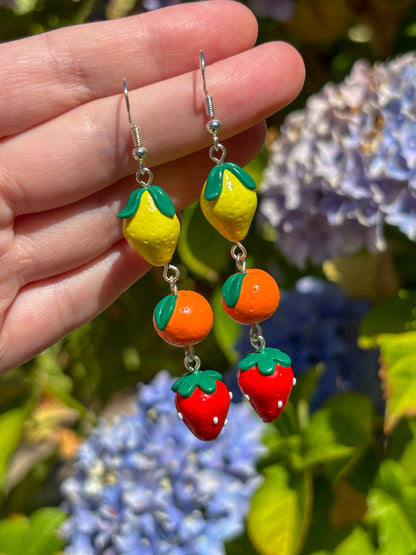 Lemon, Orange + Strawberry Earrings