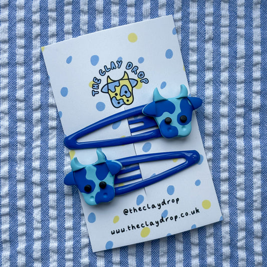Blue & Cobalt Mini Cow Hair Clips