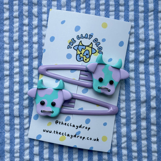 Lilac & Mint Cow Hair Clips
