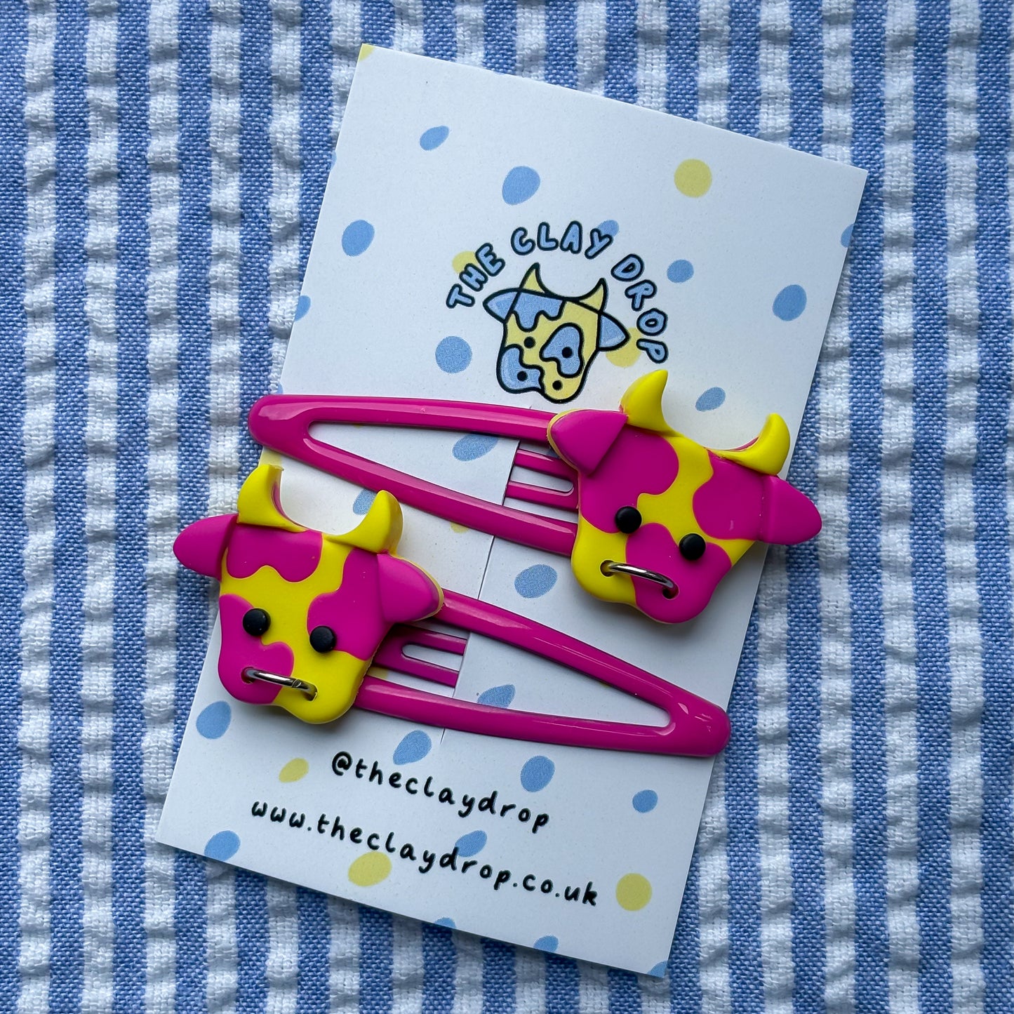 Hot Pink & Yellow Cow Hair Clips
