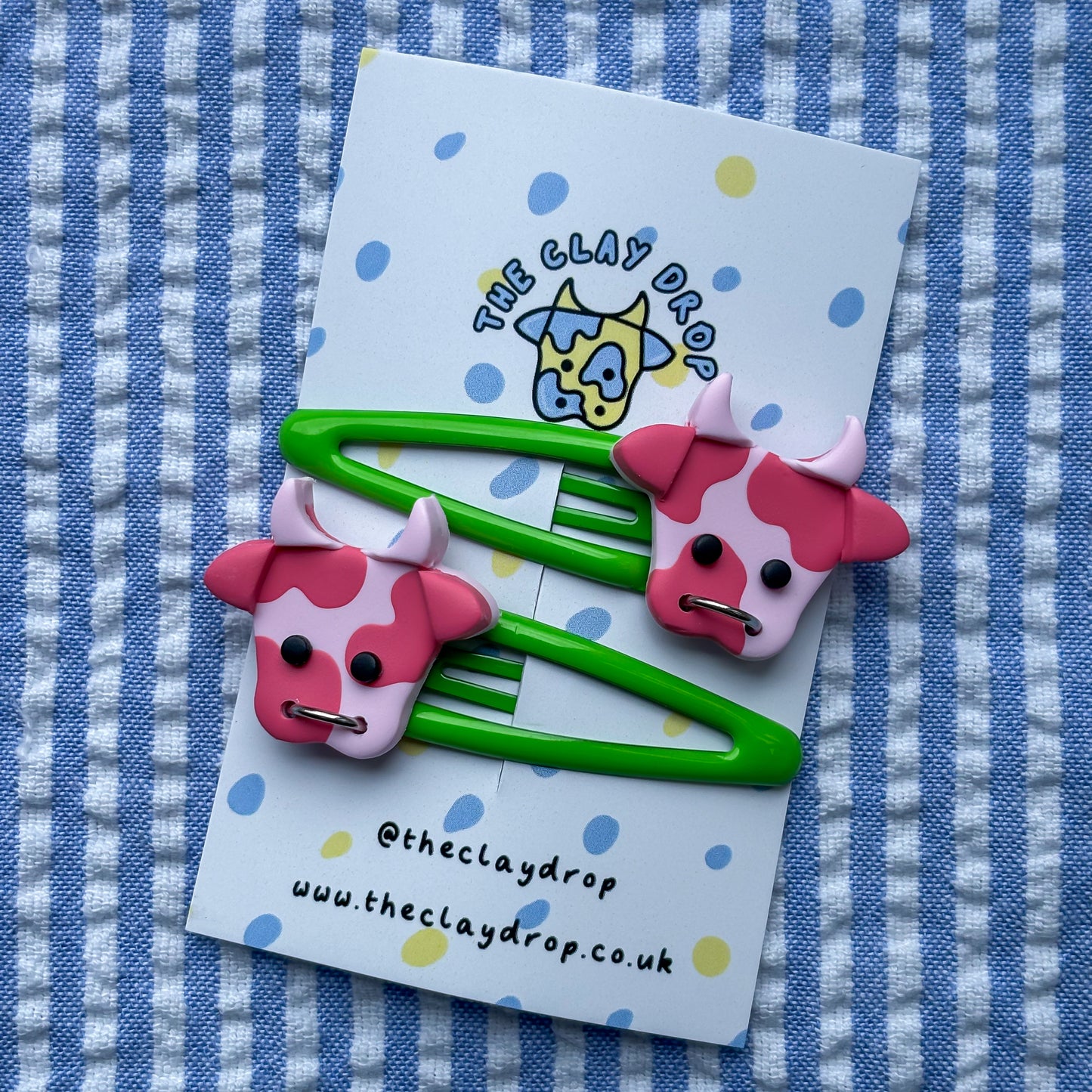 Pink & Green Cow Hair Clips