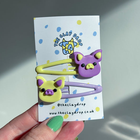 Purple & Yellow Pig Hair Clips