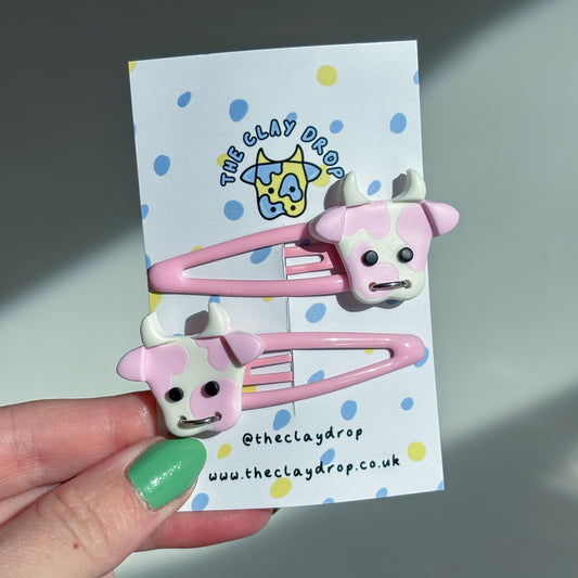 Baby Pink & White Cow Hair Clips