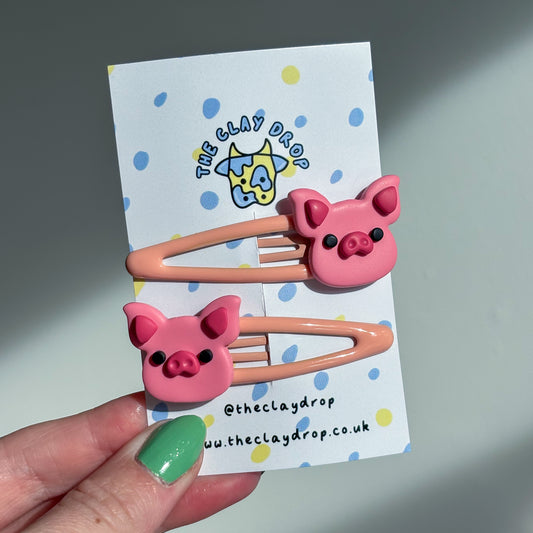 Raspberry & Peach Pig Hair Clips