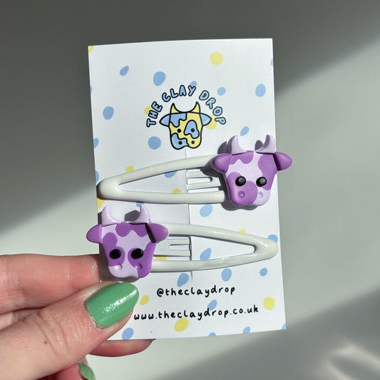 Purple & White Mini Cow Hair Clips