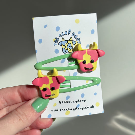 Raspberry, Lemon & Lime Cow Hair Clips