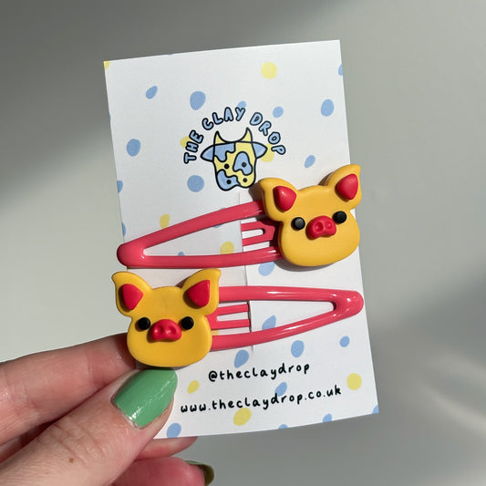 Coral & Mustard Pig Hair Clips
