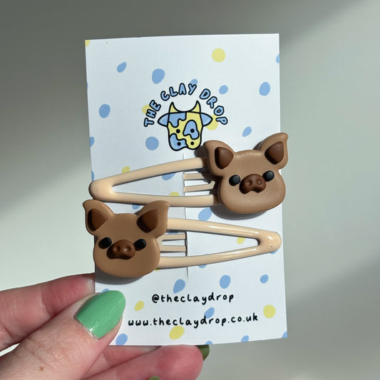 Brown & Beige Pig Hair Clips