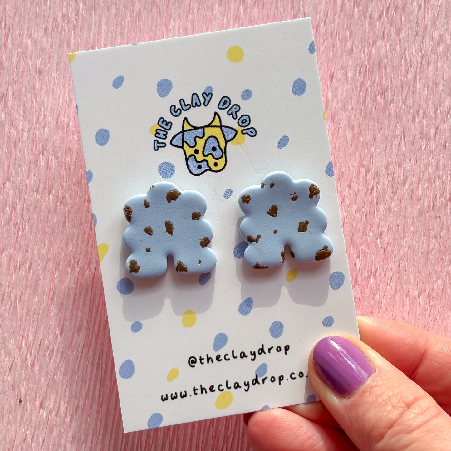 Mini Puffy Arch Studs - Powder Blue & Brown