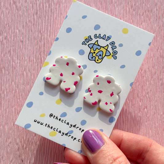 Mini Puffy Arch Studs - White & Hot Pink