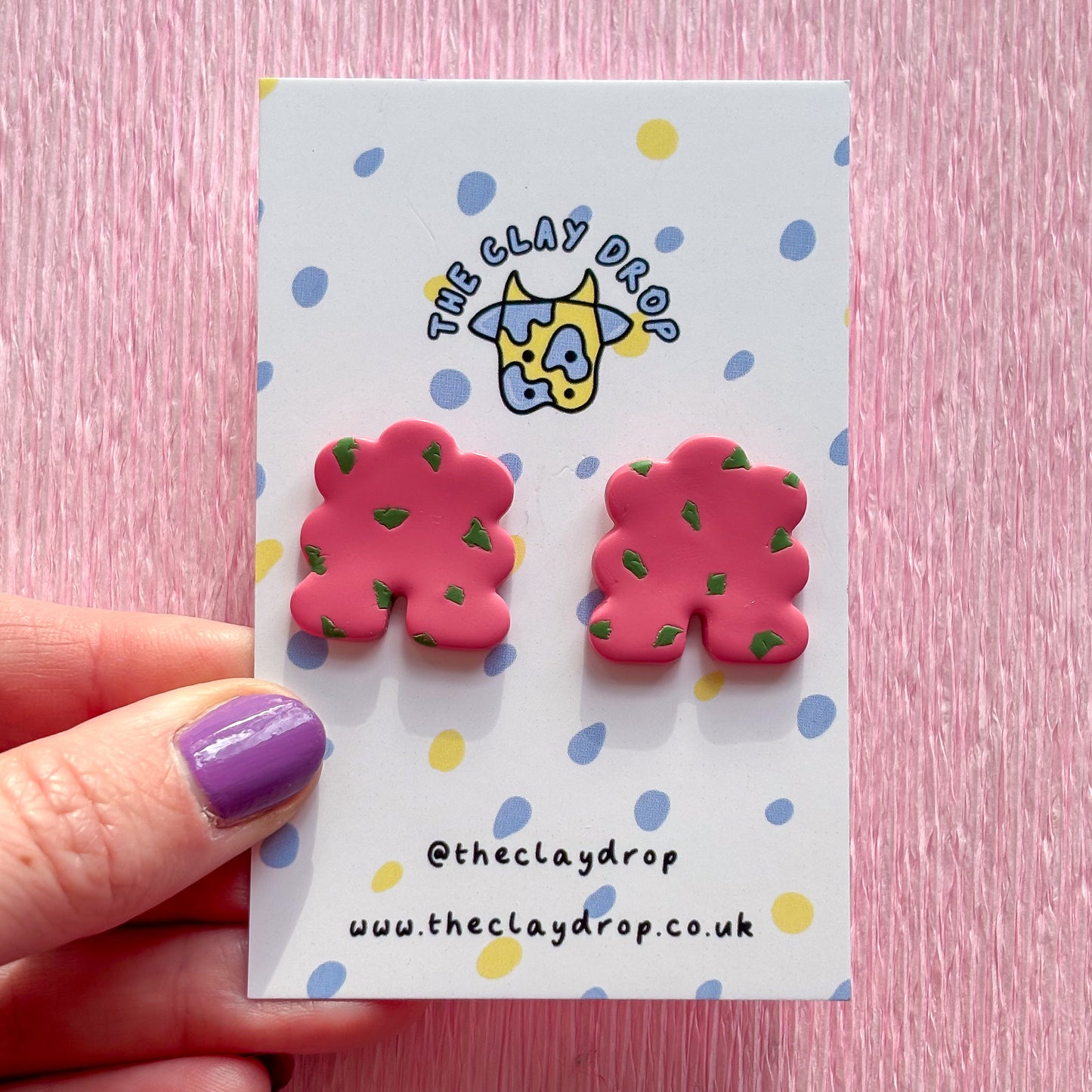 Mini Puffy Arch Studs - Berry Pink & Forest Green