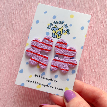 Half Organic Flower Studs - Lilac & Red