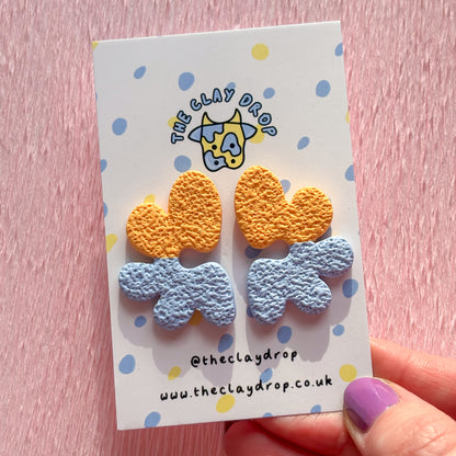 Half Organic Flower Studs - Orange & Blue Split