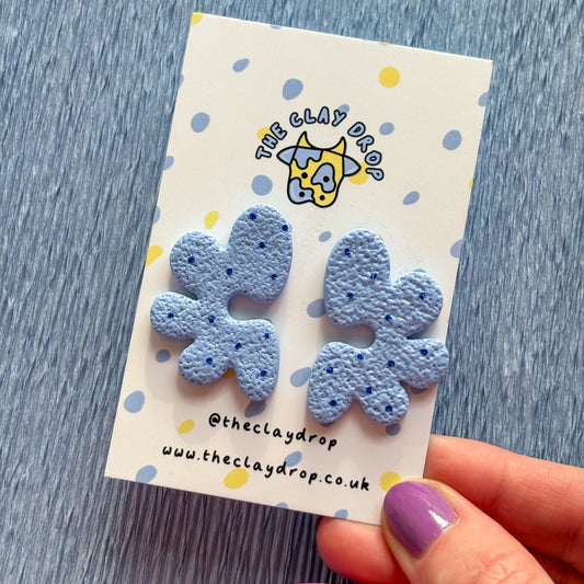 Half Organic Flower Studs - Denim Blue & Navy
