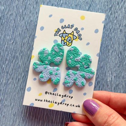 Half Organic Flower Studs - Aquamarine & Sky Blue Split