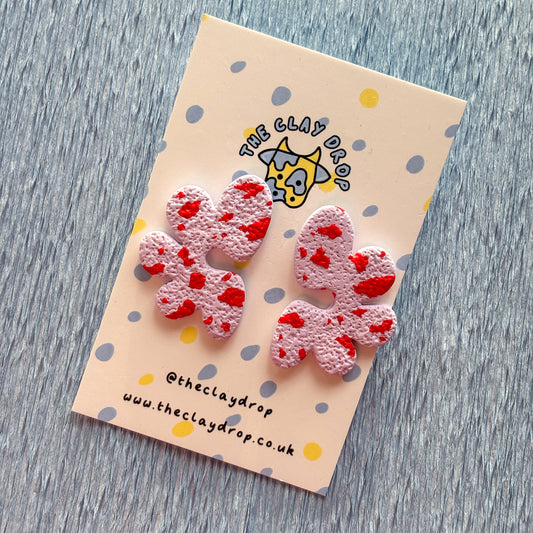 Half Organic Flower Studs - Lavender & Red