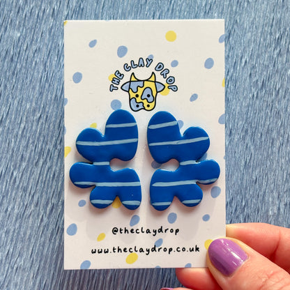 Half Organic Flower Studs - Navy & Powder Blue
