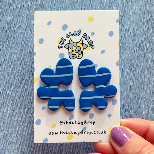 Half Organic Flower Studs - Navy & Powder Blue