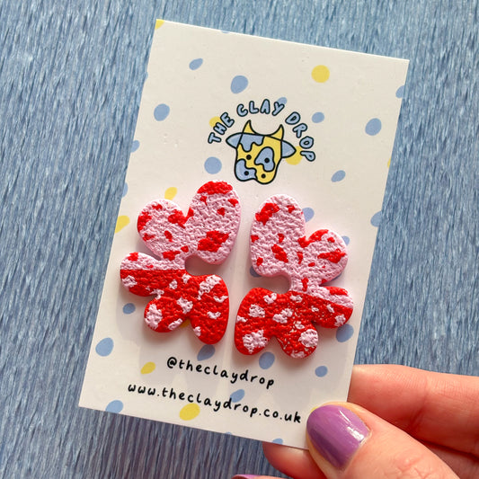 Half Organic Flower Studs - Pink & Red Split