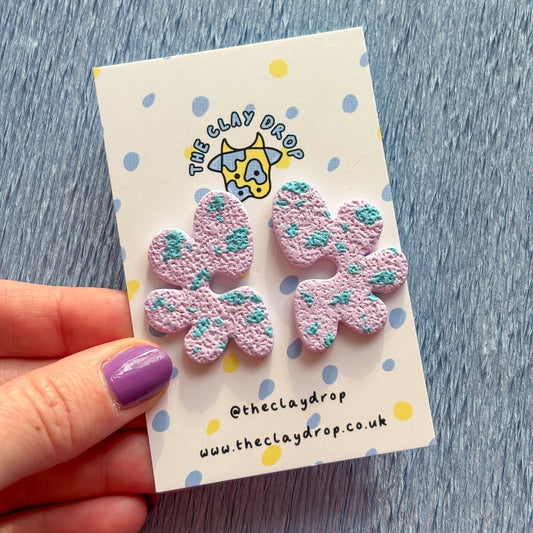 Half Organic Flower Studs - Lavender & Aqua