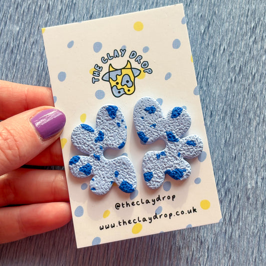 Half Organic Flower Studs - Sky Blue & Cobalt