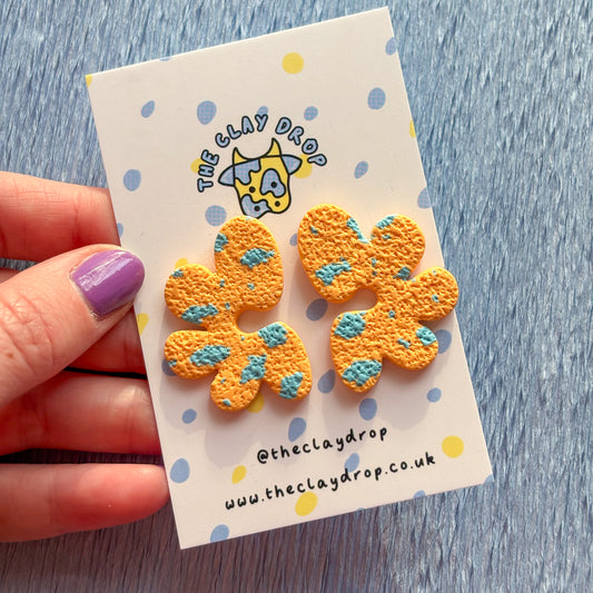 Half Organic Flower Studs - Tangerine & Aqua