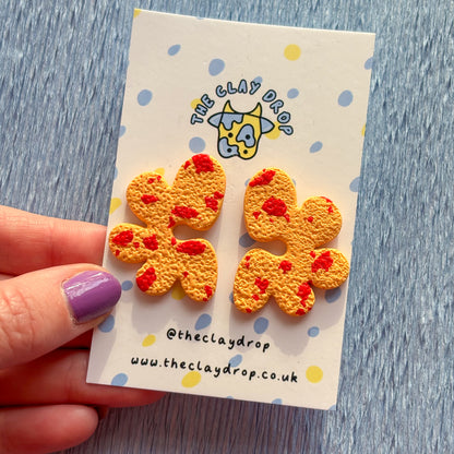 Half Organic Flower Studs - Tiger Orange & Red