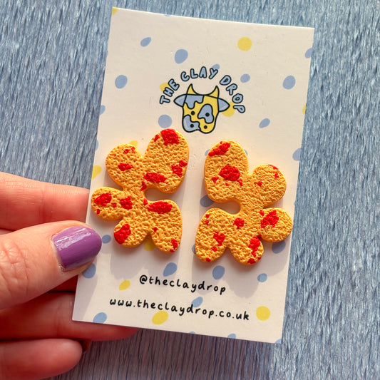 Half Organic Flower Studs - Tiger Orange & Red