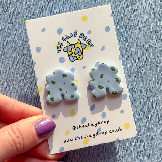 Mini Puffy Arch Studs - Powder Blue & Bottle Green