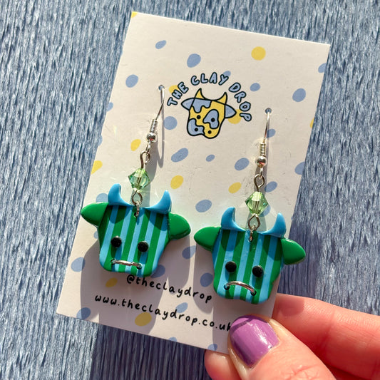 Mini Cows - Bottle Green & Blue Stripes