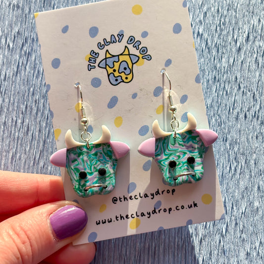 Mini Cows - Swirly Aqua, Green & Lilac