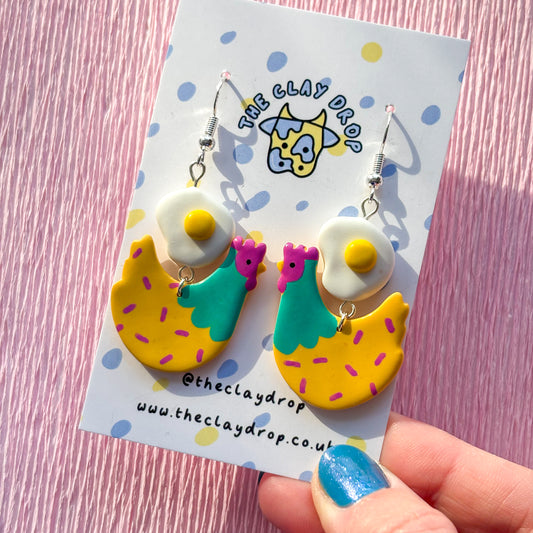 Fried Egg Chickens - Mustard, Turquoise & Mulberry