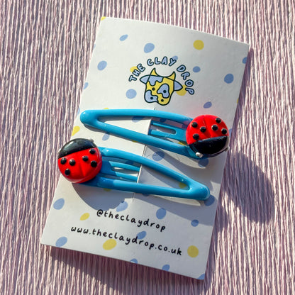 Ladybird Hair Clips - Blue