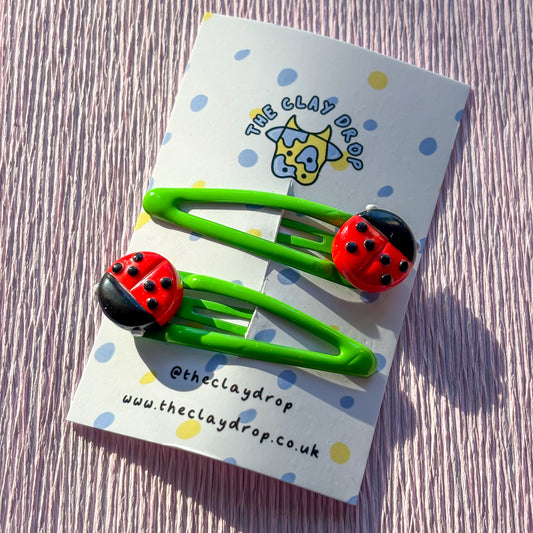Ladybird Hair Clips - Green