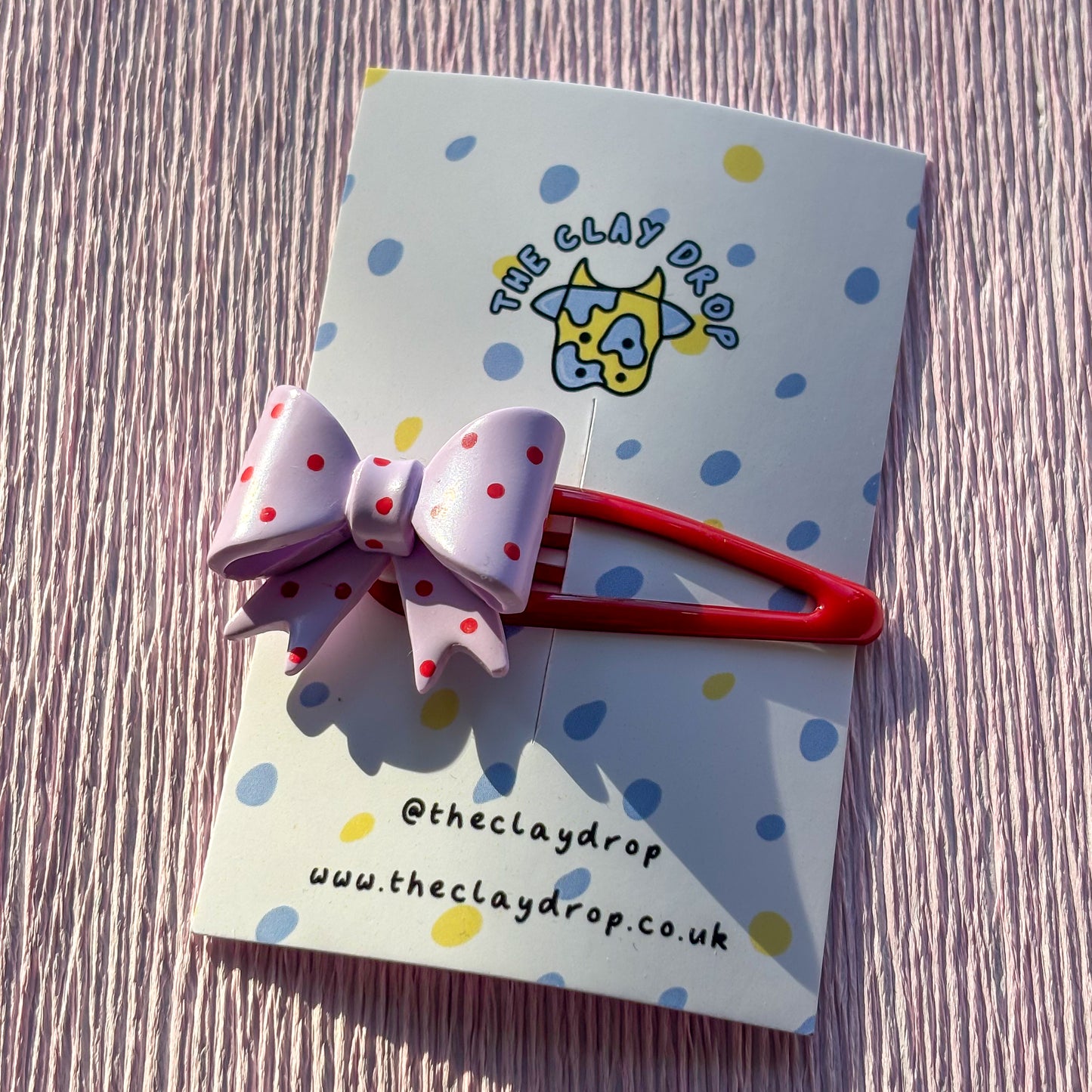 Bow Single Hair Clip - Lilac & Red